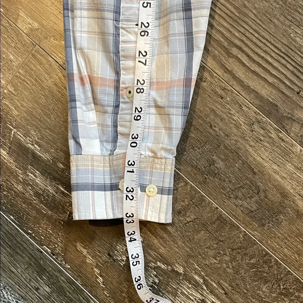 Banana Republic Men's Size Large Blue, Tan & White Plaid Button-Down Shirt